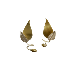 Women's Handmade Small Olive Branch Earrings Lila Mode SK0170-SG Brass Gold Plated-Silver IP