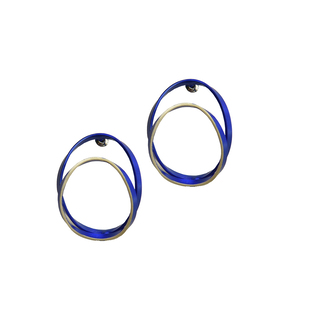 Women's Handmade Earrings 2 Circles Lila Mode SK099-BS Brass Silver Plated-Blue IP