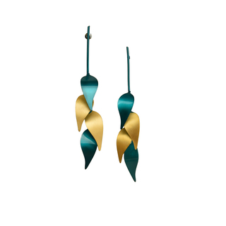 Women's Handmade Olive Branch Earrings Lila Mode SK166-GG Brass Gold Plated-Green IP