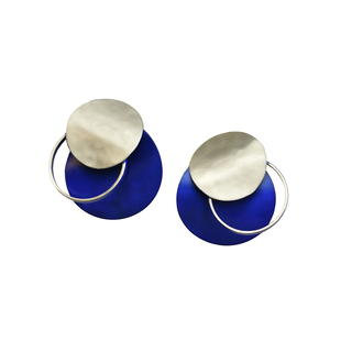 Women's Handmade Earrings 3 Circles Lila Mode SK322-BS Brass Silver Plated-Blue IP