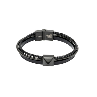 Men's Bracelet Visetti SU-BR036BB Steel 316L-Black IP Black Leather
