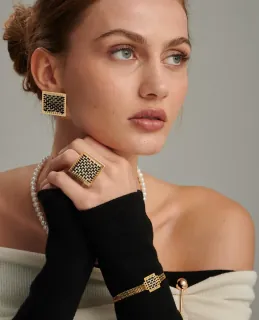 Women's Handmade Studded Square Earrings Kedima Brass-Brown Thread Tessera 5212018789371 LifeLikes