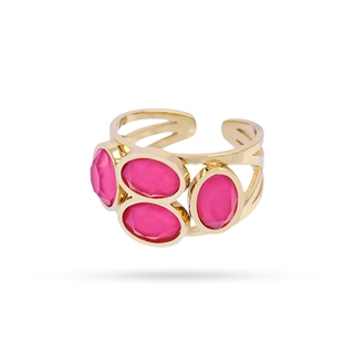 Women's Ring Zinnia Drops BAN181A114 Anartxy Surgical Steel 316L-Gold Plating IP-Pink Crystal