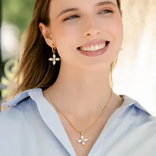 Women's Necklace Essentials Shai DCO080A1 Surgical Steel 316L Gold Plated IP-White Pearl-White Zircon Anartxy