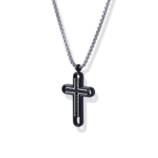 Men's Cross Necklace Steel 316L-Black IP BCO559PL Anartxy