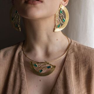 Women's Handmade Coral Earrings GS1449 Kalliope Brass-Resin