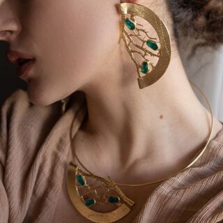 Women's Handmade Coral Earrings GS1449 Kalliope Brass-Resin