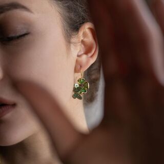 Women's Handmade Short Azalea Earrings GS1469 Kalliope Brass-Enamel