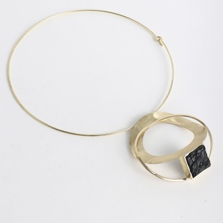 Women's Handmade Necklace Silk  | GK1646-101-209 Kalliope Brass-Black Cast Resin