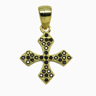 Women's Cross Pendant With  Black Zircon Silver 925-Gold Plated 105103228.101