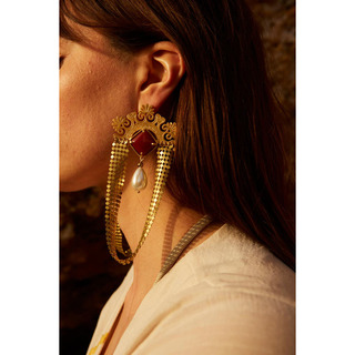 Women's Limnaia Earrings Desperate Design Bronze Cornelian Agate-Pearl
