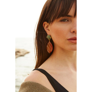 Γυναικεία Σκουλαρίκια Gaia Earrings Desperate Design Μπρούντζος Πράσινος Αβεντουρίνης-Αχάτης Κορνεόλης
