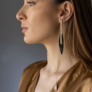 Women's Handmade Earrings Leaf GS1359 Kalliope Brass
