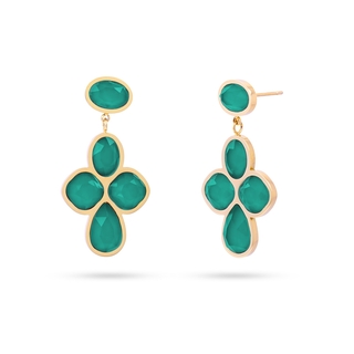 Women's Long Earrings Drops Bloom DPE169 Anartxy Surgical Steel 316L-Gold Plated-Green Crystal