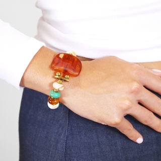 Γυναικείο Βραχιόλι Ελαστικό Juna Marbles CPU326A1 Anartxy Ατσάλινο-Επιχρύσωση IP Πέτρες Resin