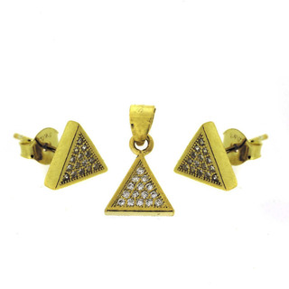 Women's Set Pendant-Earrings Triangle Zircon Silver 925-Yellow Gold Plating 113100218.100