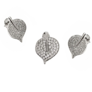 Women's Set Pendant-Earrings Leaf Zircon Silver 925-Platinum Plating 113100112