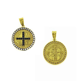 Γυναικείο Μενταγιόν Κωνσταντινάτο Δύο Όψεων Ασήμι 925-Επιχρυσωμένο Λευκά Και Μαύρα Ζιργκόν 105102972.110
