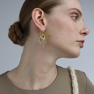Women's Handmade Long Necklace Leon | GK1642L-101-305 Kalliope Brass-Gray Crystal