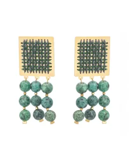 Γυναικεία Χειροποίητα Εντυπωσιακα Σκουλαρίκια Ροζέτα Kedima Ορείχαλκος-Νήμα-Πέτρες Αμαζονίτη GEMMA ΠΡΑΣΙΝΟ-ΓΚΡΙ LifeLikes