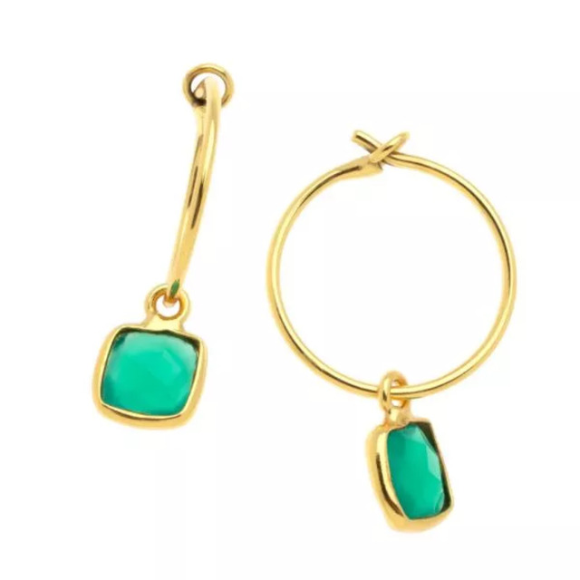 Women's Hoop Earrings Silver 925-Gold Plated Hanging Square Stone 51313 Arteon