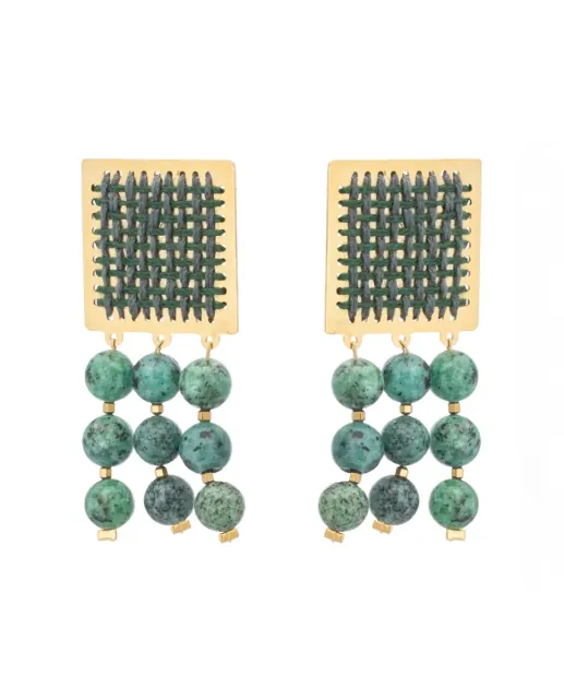 Women's Handmade Impressive Rosette Earrings Kedima Brass-Thread-Amazonite Stones GEMMA GREEN-GRAY LifeLikes