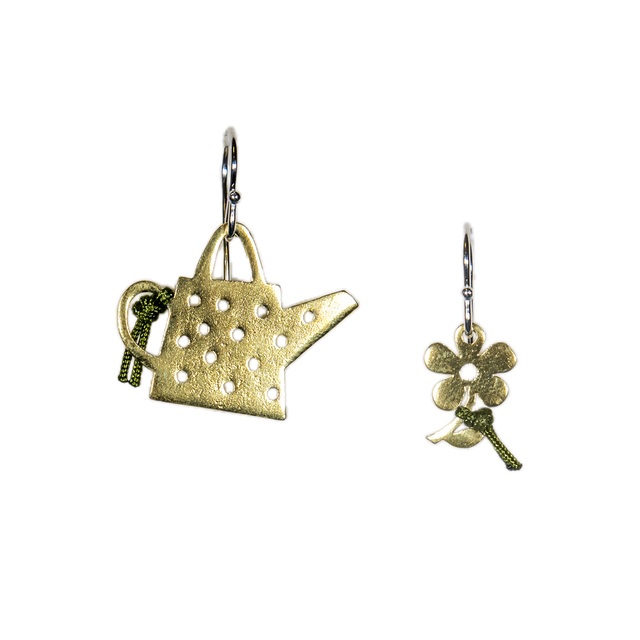 Women's Handmade Earrings Watering Can-Flower KRAMA JEWELS Bronze And Silver 925 ΣΜ24