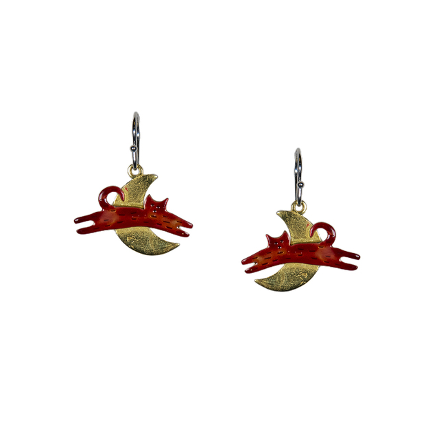 Women's Handmade Earrings Cat-Moon KRAMA JEWELS Bronze And Silver 925 ΣΜ33