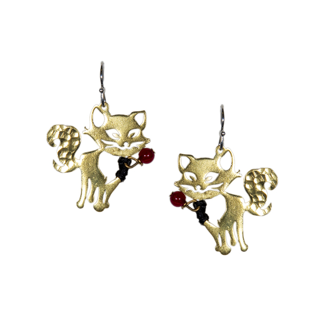 Women's Handmade Earrings Cats KRAMA JEWELS Bronze And Silver 925 ΣΜ71